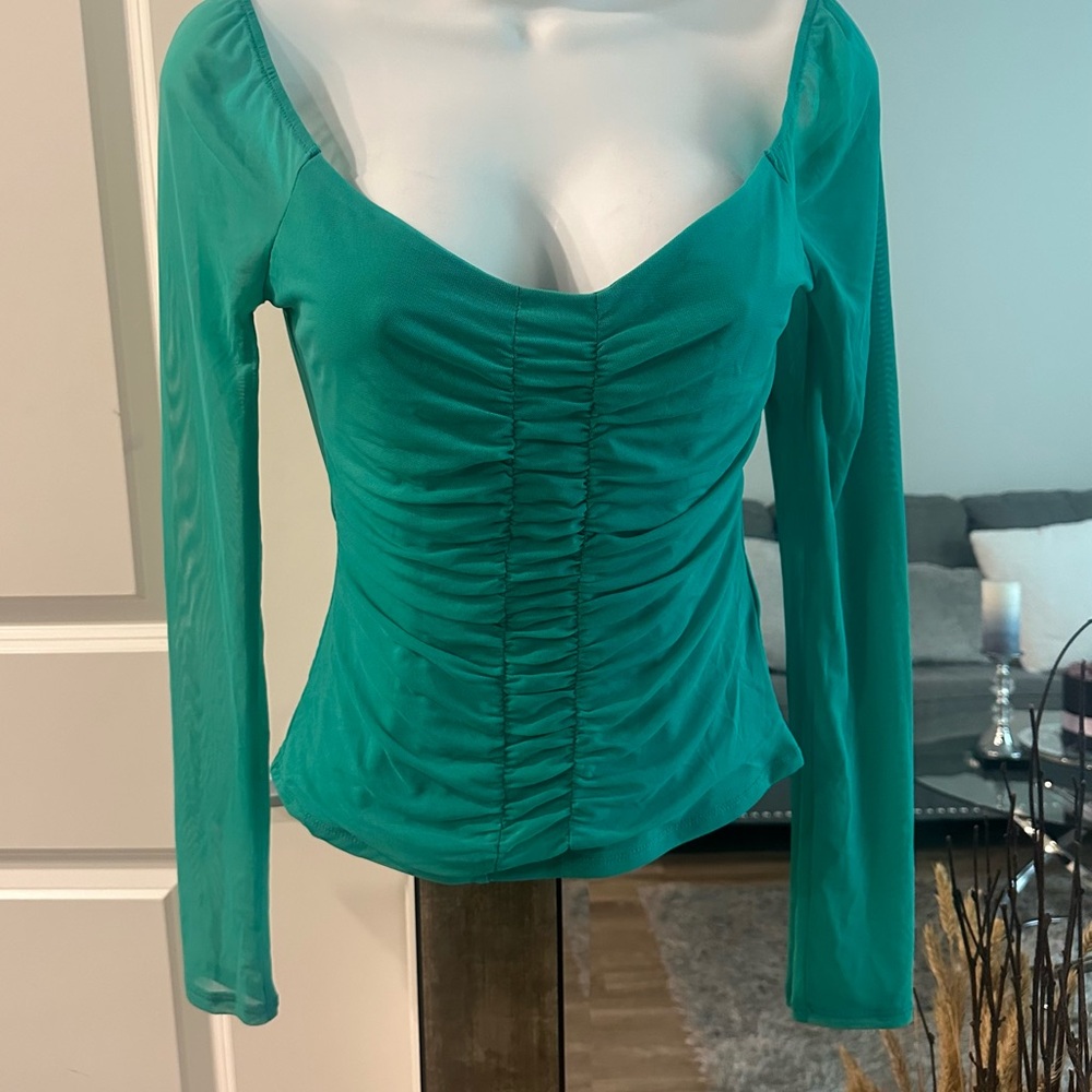 Long sleeve cropped mesh top
